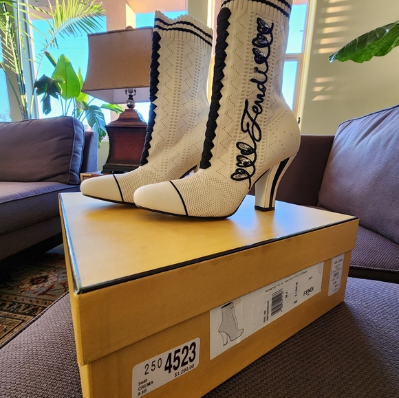 FENDI Tronchetto Printed Embroidered Accent Sock Boots - Picture 6 of 8